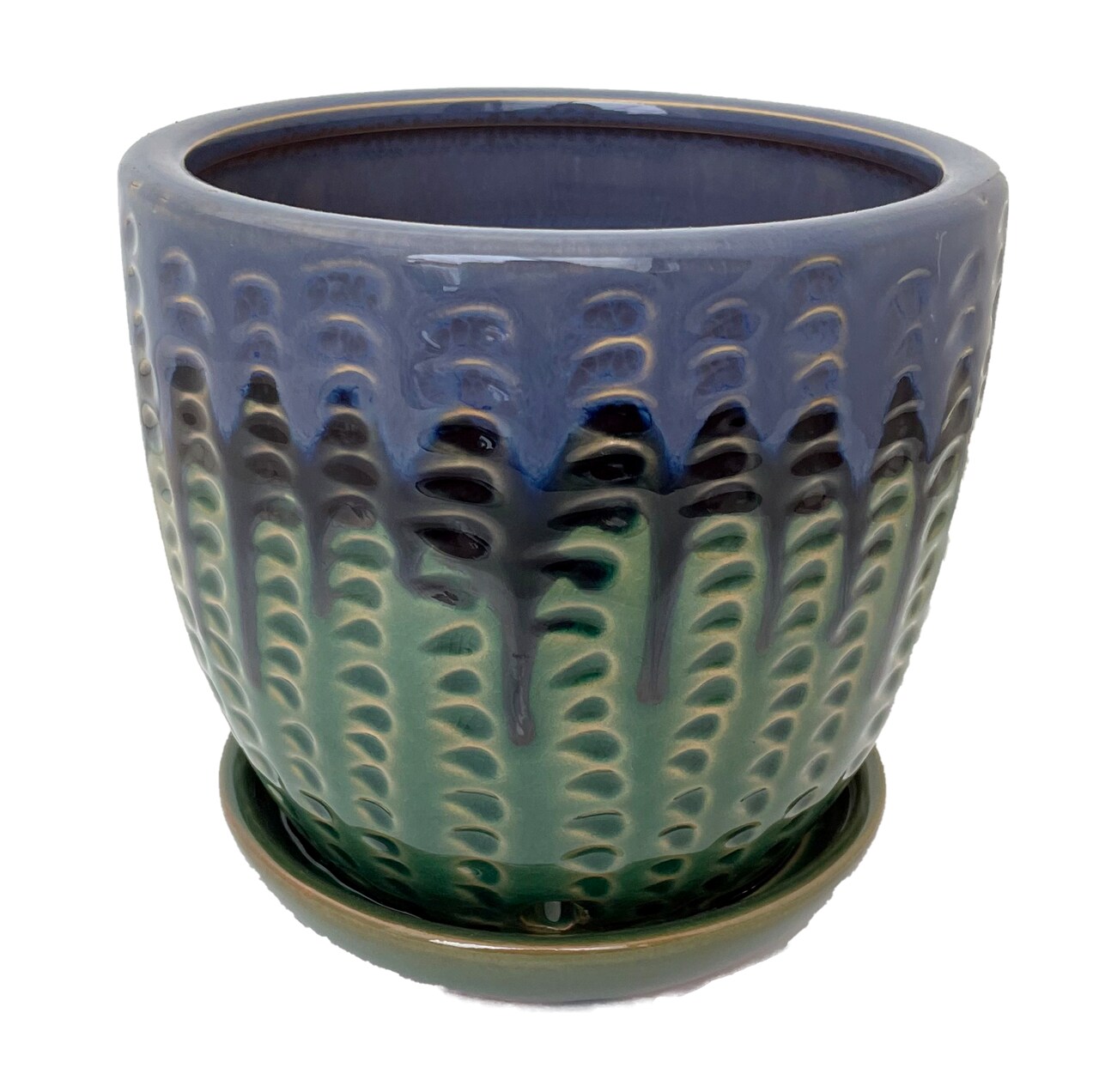 Pompeii Ceramic Planter with Attached Saucer - Turkish Blue - 6" x 5.5"